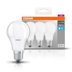 Set 3 BEC LED Osram, soclu E27, putere 10 W, forma clasic, lumina alb, alimentare 220 - 240 V, "000004058075819573" (timbru verde 1.35 lei)