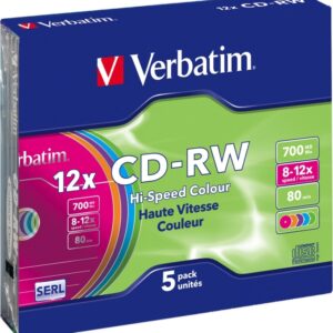 CD-RW VERBATIM  700MB, 80min, viteza 8-12x,   5 buc, carcasa, "Colour 12x" "43167/261910"