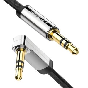 CABLU audio Ugreen, "AV119" stereo (3.5 mm jack T/T), conectori auriti, design slim, unghi 90 grade la un capat, 1m, negru "10597" (timbru verde 0.18 lei) - 6957303815975