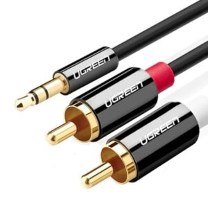 CABLU audio Ugreen, "AV116" stereo 3.5 mm jack (T) la 2 x RCA (T), 1m, conectori auriti, negru "10749" (timbru verde 0.18 lei) - 6957303817498