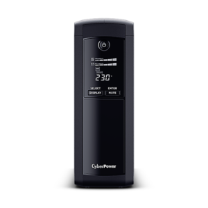 UPS CYBER POWER Line Int. cu sin. simulata, cu management, Tower, LCD, 1600VA/960W, AVR, 5x Schuko, baterie 2x 12V/9Ah, incarcare pana la 8h, USB, 2x RJ45, RS232, tehn. GreenPower, "VP1600ELCD" (timbru verde 11 lei)