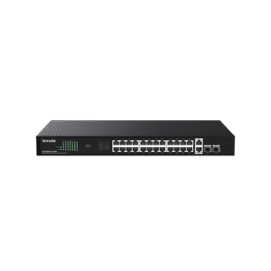 SWITCH TENDA unmanaged, 24 porturi POE+ RJ-45 gigabit, 2 porturi uplink gigabit RJ-45 si 2 porturi SFP IEEE 802.3af/at, max PoE 410W, metalic "TEG1128P-24-410W"  (timbru verde 2 lei)