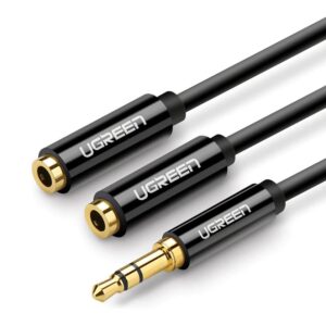 CABLU audio Ugreen, "AV134" stereo 3.5 mm jack (T) la 2 x 3.5 mm jack (M), 0.25 m, conectori auriti, negru "20816" (timbru verde 0.18 lei) - 6957303828166