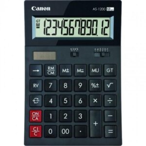 Calculator de birou CANON, AS-1200, ecran 12 digiti, alimentare solara si baterie, negru, "4599B001AA" (timbru verde 0.18 lei)