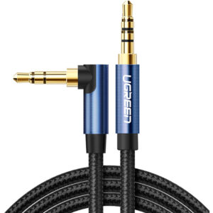 CABLU audio Ugreen, "AV112" stereo (3.5 mm jack T/T), conectori auriti, 1m, braided, unghi de 90 grade la un cap, albastru "60179" (timbru verde 0.18 lei) - 6957303861798
