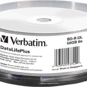 BD-R VERBATIM  50GB, viteza 6x, 25 buc, Double Layer, spindle, printabil, "Wide Inkjet Printable" "43749"