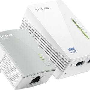 KIT ADAPTOR POWERLINE TP-LINK tehnologie AV,  AV600, pana la 300Mbps, 2 porturi 10/100Mbps, wireless 300Mbps, compus din TL-WPA4220 & TL-PA4010 "TL-WPA4220KIT" (timbru verde 2 lei)