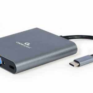 DOCKING Station Gembird universal, 6-in-1, conec PC USB Type C, USB-C x 1, USB-A 3.1 x 1, porturi video HDMIx1, VGAx1, PD  60 W, SD, microSD, Audio, argintiu "A-CM-COMBO6-01" (timbru verde 0.18 lei)