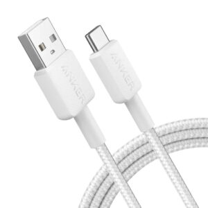 Cablu alimentare si date Anker, USB-A (T) la USB Type-C (T), 1.8m rata transfer 480 Mbps, invelis nylon, braided, alb, "A81H6G21" (timbru verde 0.03 lei) - 0194644085780