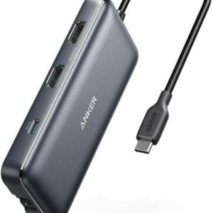 DOCKING Station Anker 8-in-1,porturi: 2xHDMI(M),2xUSB 3.2 gen1 (M), RJ-45,PD 100W,SD/microSD,conectare prin USB-C (T),rata transfer 5 Gbps,ABS, gri "A83800A1" (timbru verde 0.18 lei) - 0194644138974