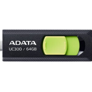 MEMORIE USB Type-C 3.2 ADATA 64 GB, retractabila, carcasa plastic, negru / verde "ACHO-UC300-64G-RBK/GN" (timbru verde 0.03 lei)