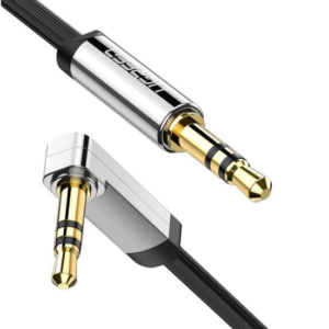 CABLU audio Ugreen, "AV119" stereo (3.5 mm jack T/T), conectori auriti, design slim, unghi 90 grade la un capat, 2m, negru "10599" (timbru verde 0.18 lei) - 6957303815999