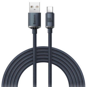 CABLU alimentare si date Baseus Crystal Shine, Fast Charging Data Cable pt. smartphone, USB la USB Type-C 100W, 1.2m, braided, negru "CAJY000401" (timbru verde 0.18 lei) - 6932172602802