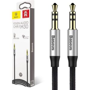 CABLU audio Baseus Yiven, stereo (3.5 mm jack T/T), conectori auriti, 1.5m, argintiu + negru "CAM30-CS1" (timbru verde 0.18 lei) - 6953156257207