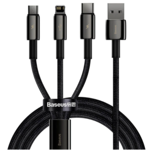 CABLU alimentare si date Baseus Tungsten Gold One-for-three, Fast Charging Data Cable pt.smartphone,USB la Micro-USB+Lightning+USB Type-C 3.5A,braided,1.5 m,negru "CAMLTWJ-01" (timbru verde 0.18 lei) - 6953156204973