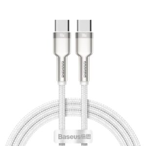 CABLU alimentare si date Baseus Cafule Metal, Fast Charging Data Cable pt. smartphone, USB Type-C la USB Type-C 100W, braided, 1m, alb "CATJK-C02" (timbru verde 0.18 lei) - 6953156202337