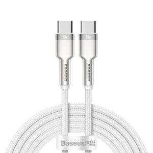 CABLU alimentare si date Baseus Cafule Metal, Fast Charging Data Cable pt. smartphone, USB Type-C la USB Type-C 100W, braided, 2m, alb "CATJK-D02" (timbru verde 0.18 lei) - 6953156202375