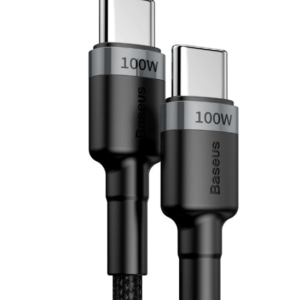 CABLU alimentare si date Baseus Cafule, Fast Charging Data Cable pt. smartphone, USB Type-C la USB Type-C PD2.0 20V/5A, brodat, 2m, gri+negru "CATKLF-ALG1" (timbru verde 0.18 lei) - 6953156216365