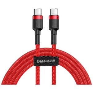 CABLU alimentare si date Baseus Cafule, Fast Charging Data Cable pt. smartphone, USB Type-C la USB Type-C 3A / 60W, 1m, rosu "CATKLF-G09" (timbru verde 0.08 lei) - 6953156285194