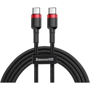 CABLU alimentare si date Baseus Cafule, Fast Charging Data Cable pt. smartphone, USB Type-C la USB Type-C 3A / 60W, 1m, rosu + negru "CATKLF-G91" (timbru verde 0.08 lei) - 6953156285217
