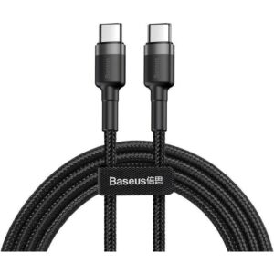 CABLU alimentare si date Baseus Cafule, Fast Charging Data Cable pt. smartphone, USB Type-C la USB Type-C 3A / 60W, 1m, gri + negru "CATKLF-GG1" (timbru verde 0.08 lei) - 6953156285200