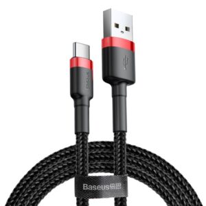 CABLU alimentare si date Baseus Cafule, Fast Charging Data Cable pt. smartphone, USB la USB Type-C 2A, 3m, rosu+negru "CATKLF-U91" (timbru verde 0.08 lei) - 6953156296350