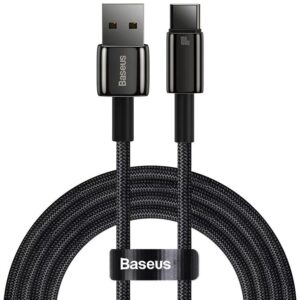 CABLU alimentare si date Baseus, Fast Charging Data Cable pt. smartphone, USB la USB Type-C (T), 100W, 480Mbps, aliaj zinc, braided(nylon),2m, negru, "CAWJ000101" (include TV 0.18lei) - 6932172618094