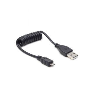 CABLU alimentare si date GEMBIRD, pt. smartphone, USB 2.0 (T) la Micro-USB 2.0 (T), 0.6m, spiralat, conectori auriti, negru, "CC-mUSB2C-AMBM-0.6M" (timbru verde 0.08 lei)