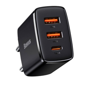 INCARCATOR retea Baseus Compact, Quick Charge 30W, 2 x USB Type-C Output 5V/3A, 1 x USB Output 5V/3A, negru "CCXJ-E01" (timbru verde 0.18 lei) - 6953156207295