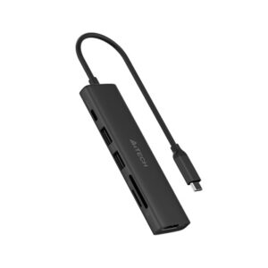 DOCKING Station A4tech universal, 6-in-1, conectare PC USB Type C, USB-C x 1, USB-A 3.0 x 2, porturi video HDMIx1 4K@60Hz,  slot SD, PD  100 W, cablu 0.20m, gri, "DST-60C-GR" (timbru verde 0.18 lei)