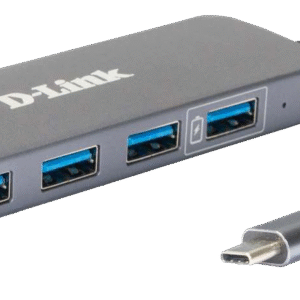 HUB extern D-LINK, porturi 3 x SuperSpeed USB 3.0, 1 x QC, 1 x USB-C (Thunderbolt 3) port with data sync 60W, conec USB-C, cablu 10 cm, metalic, argintiu "DUB-2340" (timbru verde 0.8 lei)