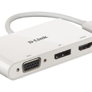 SPLITTER video D-Link universal, conectare PC USB Type C, Thunderbolt 3, nu, porturi video VGA x 1, Display Port x 1, HDMI x 1, fara port retea, NB nu, alb, "DUB-V310" (timbru verde 0.18 lei)