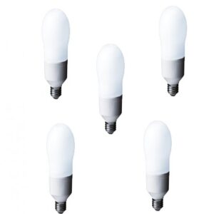 SET 5 becuri fluorescent Panasonic, soclu E27, putere 24W, forma oval, lumina alb calda, alimentare 220 - 240 V, "EFA24E282V-5" (timbru verde 2.25 lei)