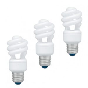 SET 3 becuri fluorescent Panasonic, soclu E27, putere 11W, forma spirala, lumina alb calda, alimentare 220 - 240 V, "EFD11E27HD3E-3" (timbru verde 1.35 lei)