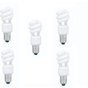 SET 5 becuri fluorescent Panasonic, soclu E27, putere 8W, forma spirala, lumina alb calda, alimentare 220 - 240 V, "EFD8E27HD3E-5" (timbru verde 2.25 lei)