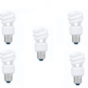 SET 5 becuri fluorescent Panasonic, soclu E27, putere 8W, forma spirala, lumina alb rece, alimentare 220 - 240 V, "EFD8E65HD3E-5" (timbru verde 2.25 lei)