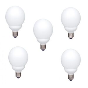 SET 5 becuri fluorescent Panasonic, soclu E27, putere 18W, forma sferic, lumina alb calda, alimentare 220 - 240 V, "EFG18E27HD-5" (timbru verde 2.25 lei)