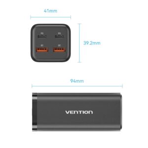 Alimentator retea Vention, 2 x USB-C (100W/100W), 2 x USB-A (18W/18W), GaN, PD, QC, Cablu alimentare 1.5m built-in, Cablu USB-C 1m inclus, negru, "FBSBG-EU" (timbru verde 0.18 lei)