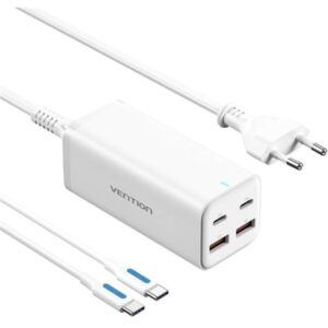Alimentator retea Vention, 2 x USB-C (100W/100W), 2 x USB-A (18W/18W), GaN, PD, QC, Cablu alimentare 1.5m built-in, Cablu USB-C 1m inclus, alb, "FBSWG-EU" (timbru verde 0.18 lei)
