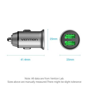 Alimentator SmartPhone Auto Vention, 18W, 2 x USB-A(M), Quick charge, gri, "FFAH0" (timbru verde 0.18 lei)