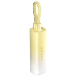 Power Bank Vention, 5000mAh ,20W, cablu Lightning si USB-C atasate, indicator LED, galben  "FHWY0" (timbru verde 0.98 lei)