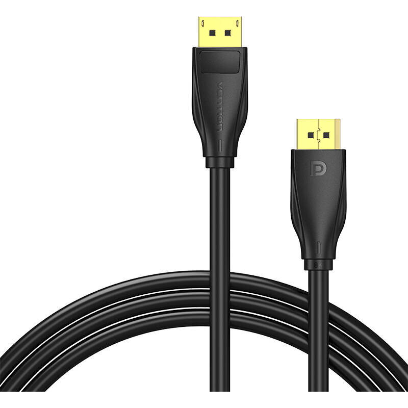 Cablu video Vention, DisplayPort(T) la DisplayPort(T), 2m, rezolutie maxima 8K la 60Hz/4K la 120Hz, conectori auriti, cupru/argint, invelis PVC, negru, "HCDBH" (timbru verde 0.18lei) -  6922794762077