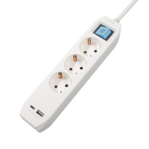 PRELUNGITOR SPACER, Schuko x 3, conectare prin Schuko (T),Type-C x1,  USB x 1, 3.1A, cablu 4.5m, 16 A, max. 3500W,protectie copii, Intrerupator, Alb-Gri, "PP-3-45-TC-USB" (timbru verde 0.18 lei)