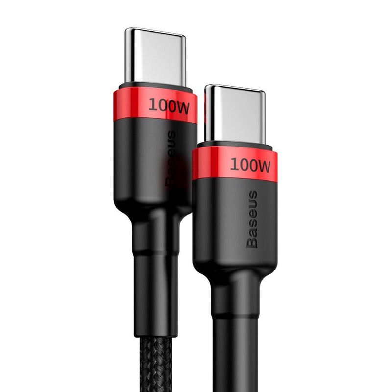 CABLU alimentare si date Baseus Cafule, Fast Charging Data Cable pt. smartphone, USB Type-C la USB Type-C PD2.0, 100W, braided, 2m, rosu + negru "CATKLF-AL91" (timbru verde 0.08 lei) - 6953156216372