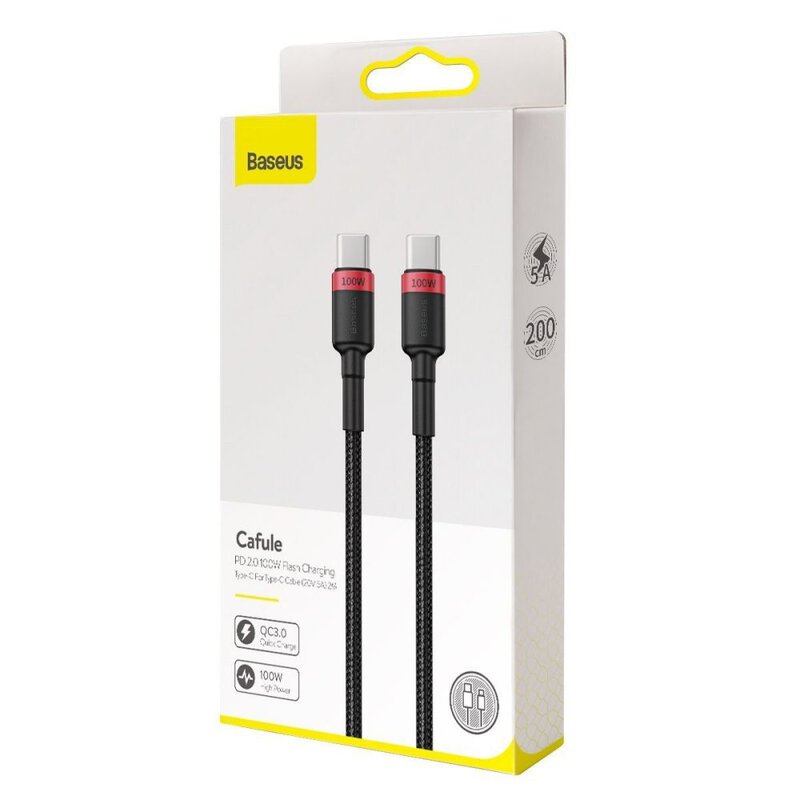 CABLU alimentare si date Baseus Cafule, Fast Charging Data Cable pt. smartphone, USB Type-C la USB Type-C PD2.0, 100W, braided, 2m, rosu + negru "CATKLF-AL91" (timbru verde 0.08 lei) - 6953156216372 - imagine 4