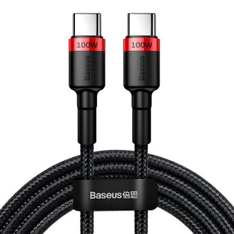 CABLU alimentare si date Baseus Cafule, Fast Charging Data Cable pt. smartphone, USB Type-C la USB Type-C PD2.0, 100W, braided, 2m, rosu + negru "CATKLF-AL91" (timbru verde 0.08 lei) - 6953156216372 - imagine 2
