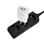 PRELUNGITOR LOGILINK, Schuko x 3, cablu 3G 1.5mm2, 230 V/16 A, 50 Hz, max. 3500 W, IP20, 1.5m, negru, "LPS205B" (timbru verde 0.8 lei)