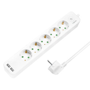 PRELUNGITOR LOGILINK, Schuko x 5, USB x 2 5V/2.1A (10.5 W), cablu 3G 1.5mm2, 230 V/16 A, 50 Hz, max. 3600 W, buton intrerupator iluminat, IP20, 1.5m, alb "LPS249U" (include TV 0.80lei)