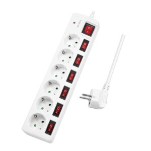 PRELUNGITOR LOGILINK, Schuko x 6, conectare prin Schuko (T), cablu 1.5 m, 16 A, protectie copii, alb, "LPS250" (timbru verde 0.18 lei)