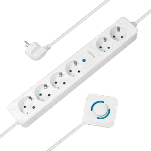 PRELUNGITOR LOGILINK, Schuko x 6, cablu 3G 1.5mm2, 230 V/16 A, 50 Hz, max. 3500 W, ON/OFF de picior pt. 4 prize, 1.5m, alb, "LPS271" (timbru verde 0.8 lei)